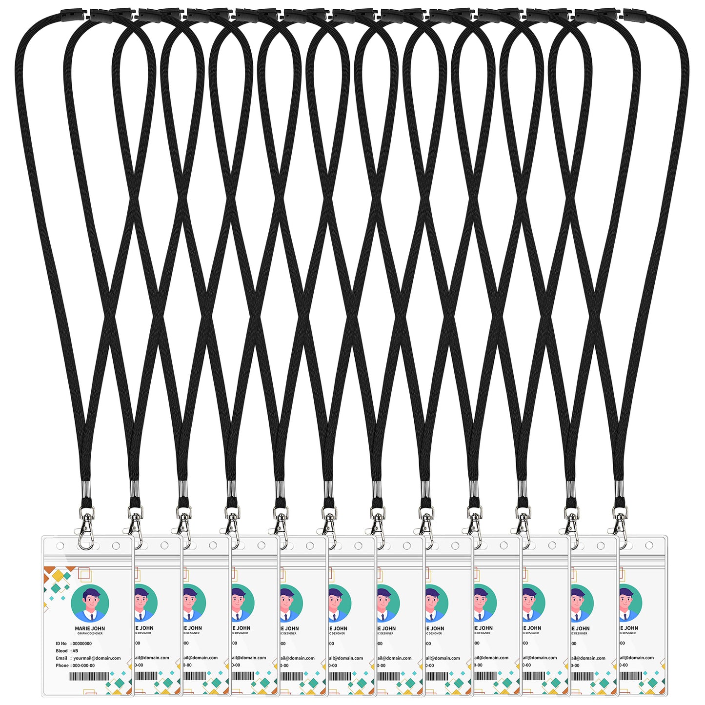 Black Breakaway Lanyards with Vertical ID Badge Holders, Soft Polyester Neck Lanyards with Safety Clasp for Office, School, Travel, Cruise, Events