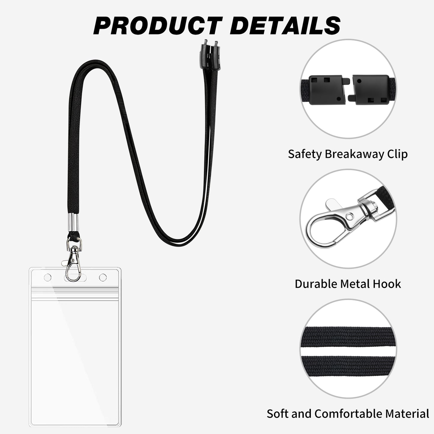 Black Breakaway Lanyards with Vertical ID Badge Holders, Soft Polyester Neck Lanyards with Safety Clasp for Office, School, Travel, Cruise, Events