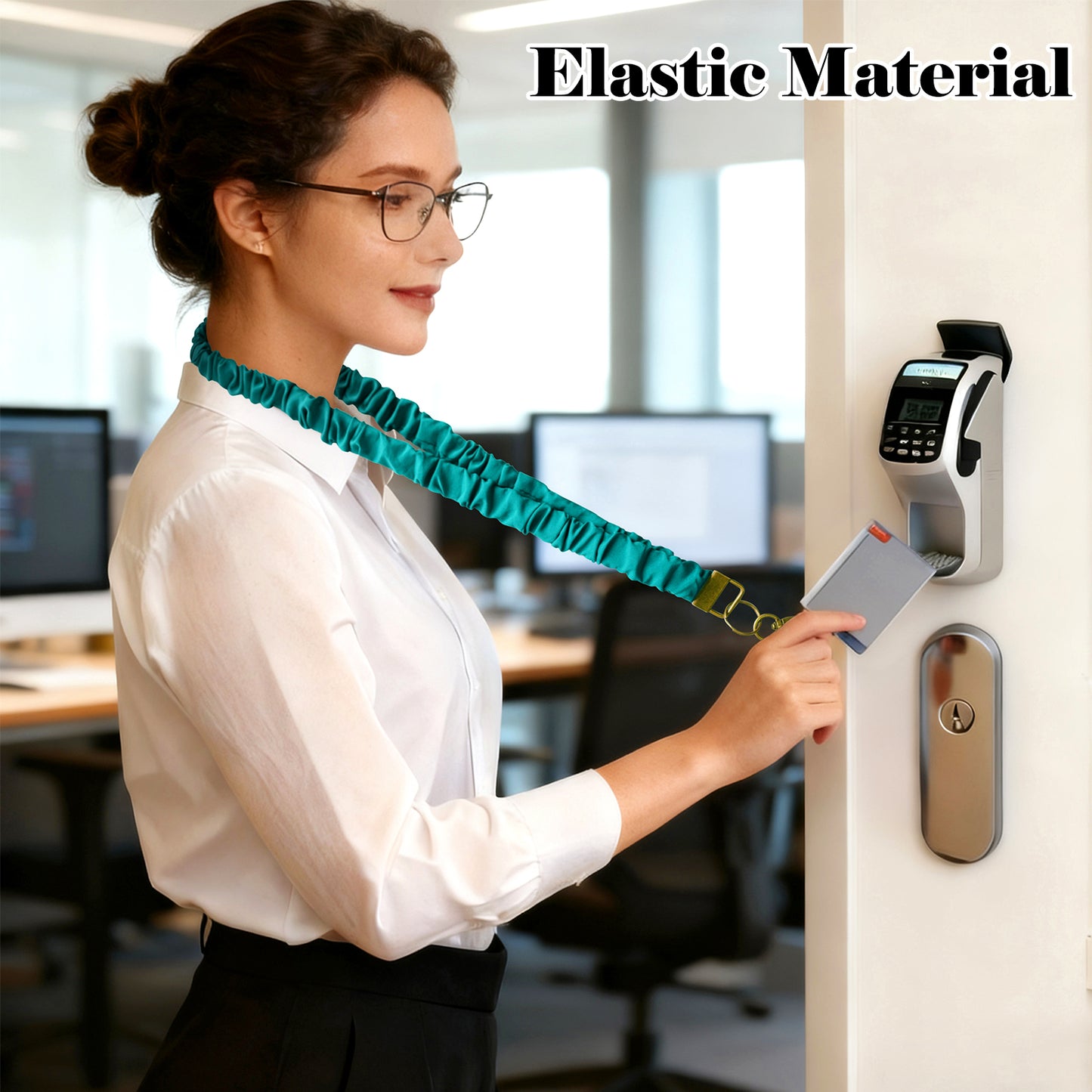 WEZEBEL Scrunchie Lanyard for ID Badge and Keys - Stretchy Lanyard for Women Nurse Teacher Office