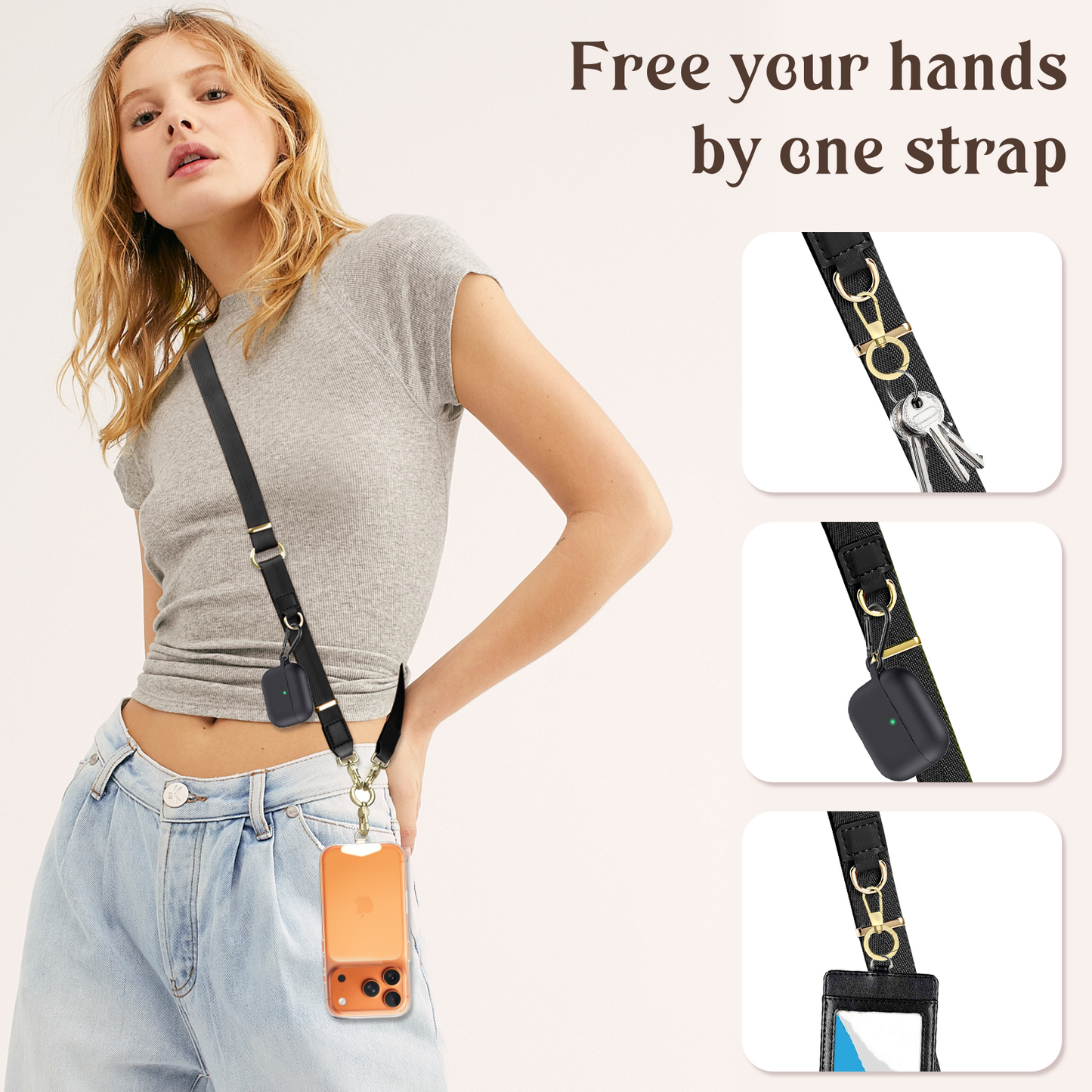 WEZEBEL Women’s Crossbody Strap for Cell Phone, Adjustable Nylon Lanyard & Accessory Kit for iPhone for Everyday Carry