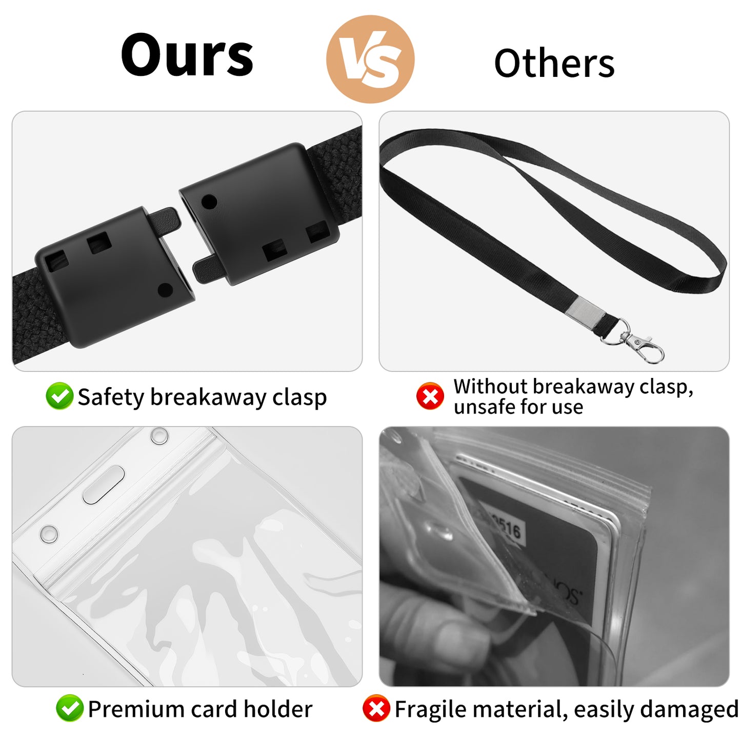 Black Breakaway Lanyards with Vertical ID Badge Holders, Soft Polyester Neck Lanyards with Safety Clasp for Office, School, Travel, Cruise, Events