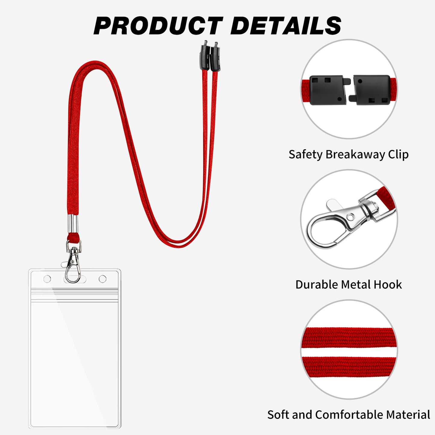 Black Breakaway Lanyards with Vertical ID Badge Holders, Soft Polyester Neck Lanyards with Safety Clasp for Office, School, Travel, Cruise, Events
