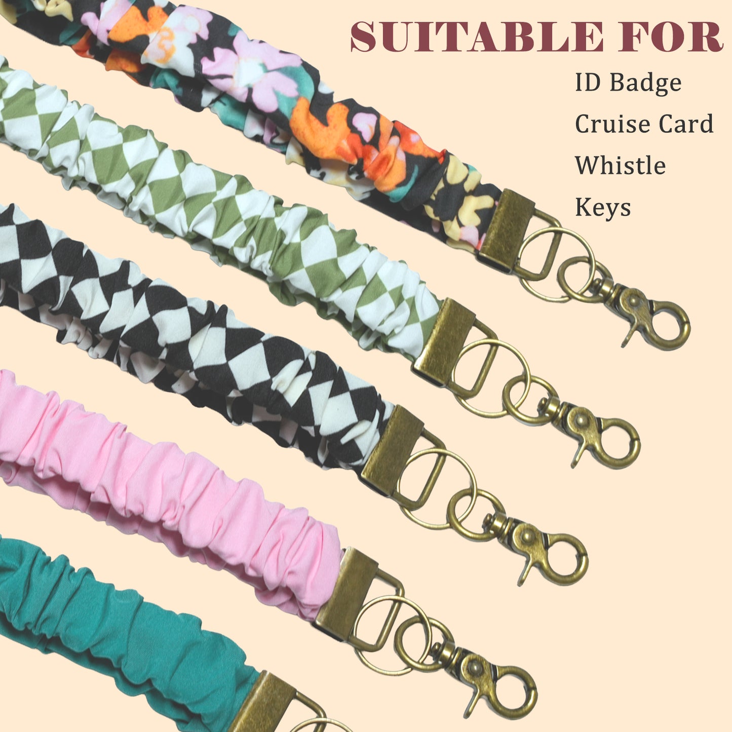 WEZEBEL Scrunchie Lanyard for ID Badge and Keys - Stretchy Lanyard for Women Nurse Teacher Office